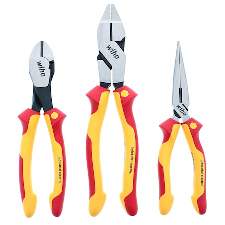 Wiha 3 Piece Insulated Industrial Grip Pliers and Cutters Set 32968
